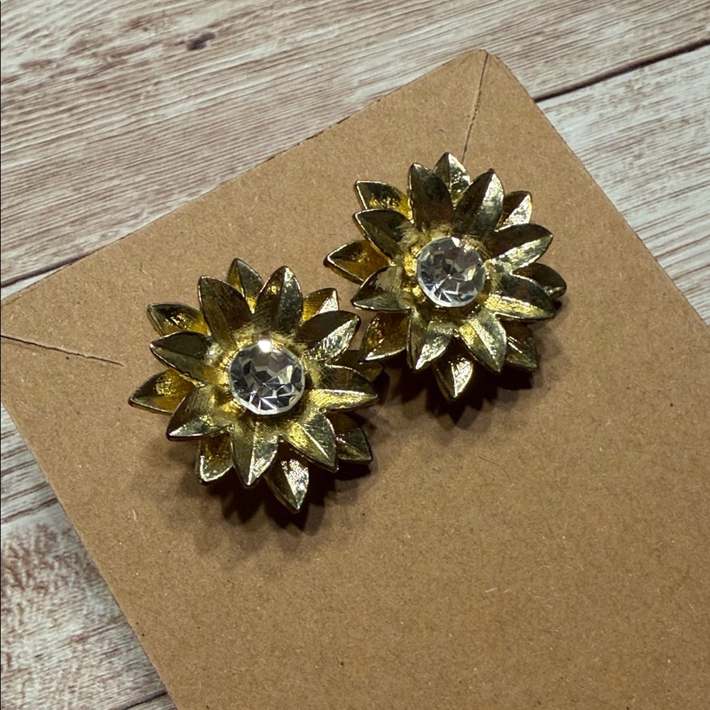 Sunflower Hold toned Earrings with Crystal Center